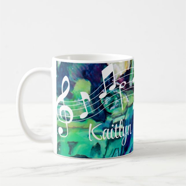Taza De Café Colorous Music Notes Turquoise Blue Personalizado (Izquierda)