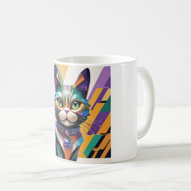 Taza De Café Colourful Cat Face Abstract Art  (Anverso derecho)