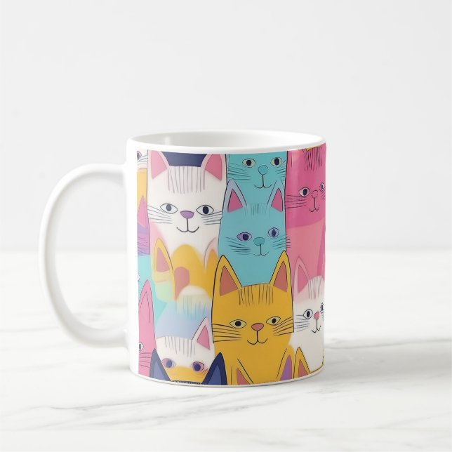Taza De Café Colourful Cats Mug – Playful Feline Pop Art (Izquierda)