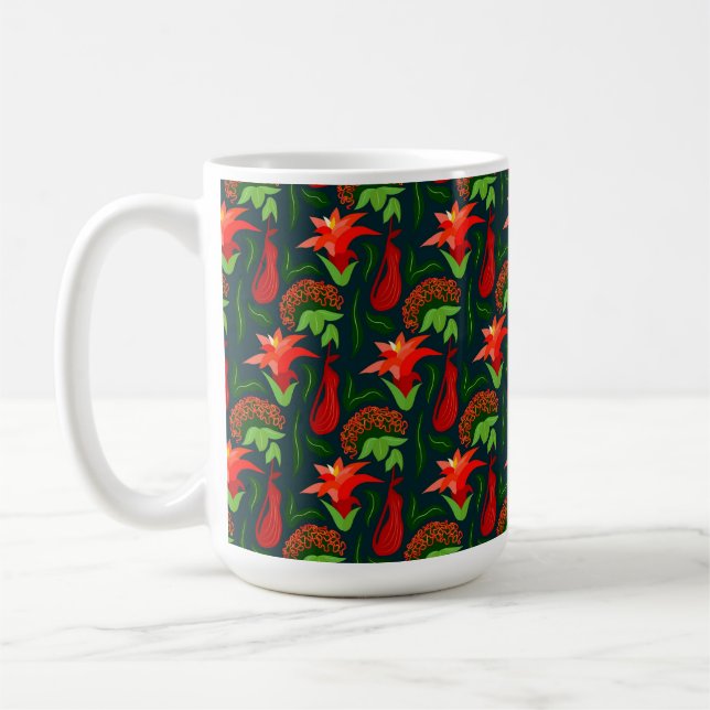 Taza De Café Colourful Exotic Flowers Leaves Pattern-23187 (Izquierda)