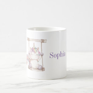 Taza De Café Columpio de Unicornio Blanco Púrpura