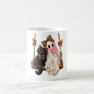 Taza De Café Columpio Fantasma Gato Negro Leopardo Lazo Hallowe