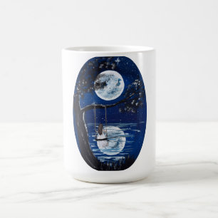 Taza De Café Columpio iluminado por la luna junto al lago - obr