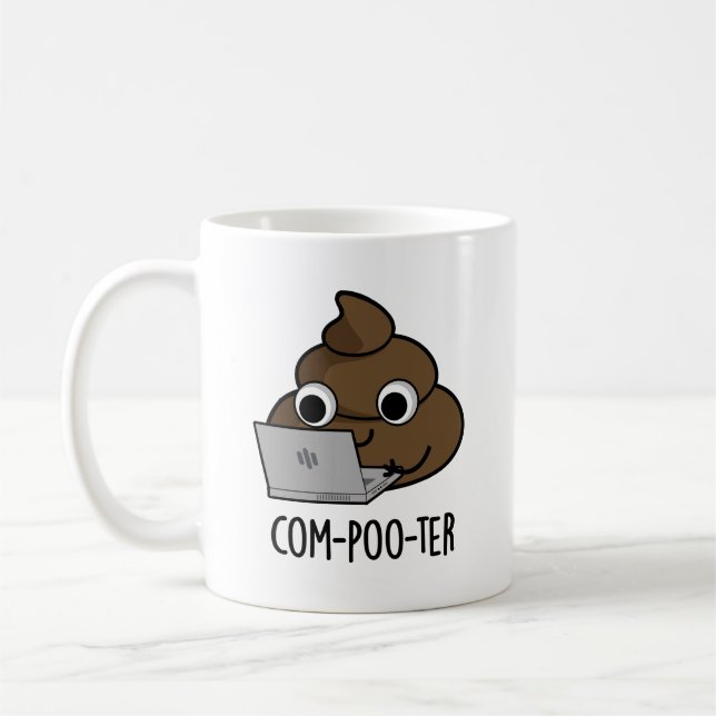 Taza De Café Com-poo-ter Funny Computer Poop Pun (Izquierda)