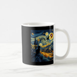 Taza De Café Coma de gato negro de Halloween La Starry Night Ar
