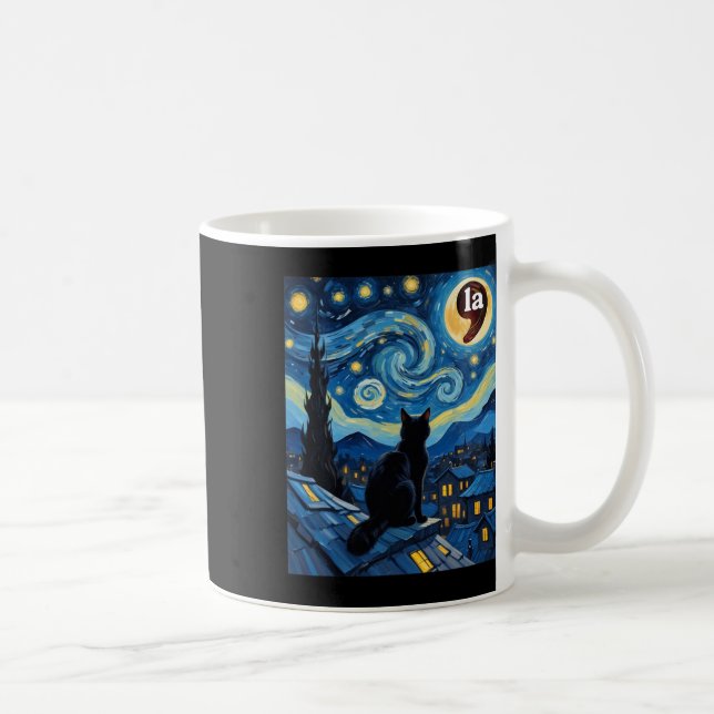 Taza De Café Coma de gato negro de noche estrellada La Kamala H (Derecha)