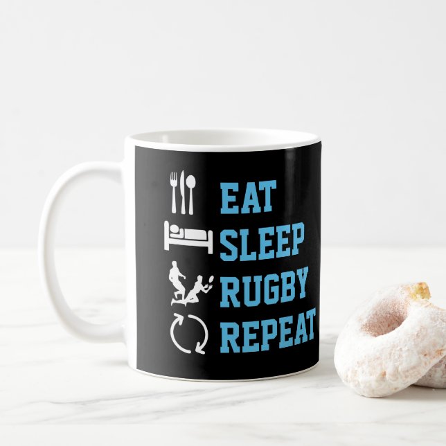Taza De Café Coma el Rugby del Sueño Repitiendo Deporte Gracios (Con donut)