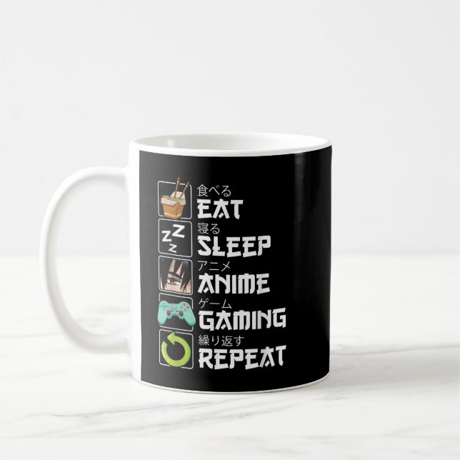 Taza De Café Coma Sueño Anime Gaming Repetir Kawaii Otaku Anime (Izquierda)