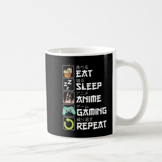 Taza De Café Coma Sueño Anime Gaming Repetir Kawaii Otaku Anime (Derecha)