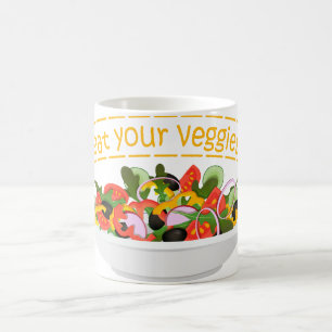 Taza De Café Coma tus verduras Cita cuenco de ensaladas frescas