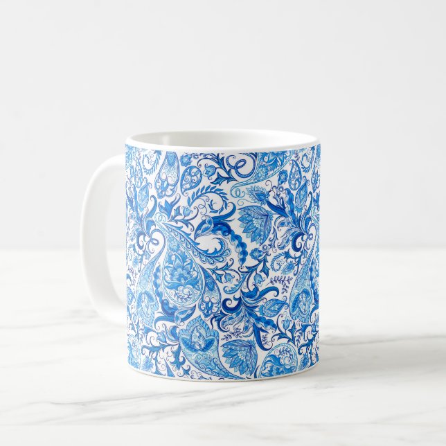 Taza De Café Combo Mug - Paisley en azul y blanco (Anverso izquierdo)
