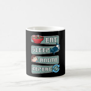 Taza De Café Come Anime Duerme Repite Japonés Diseño Kawaii