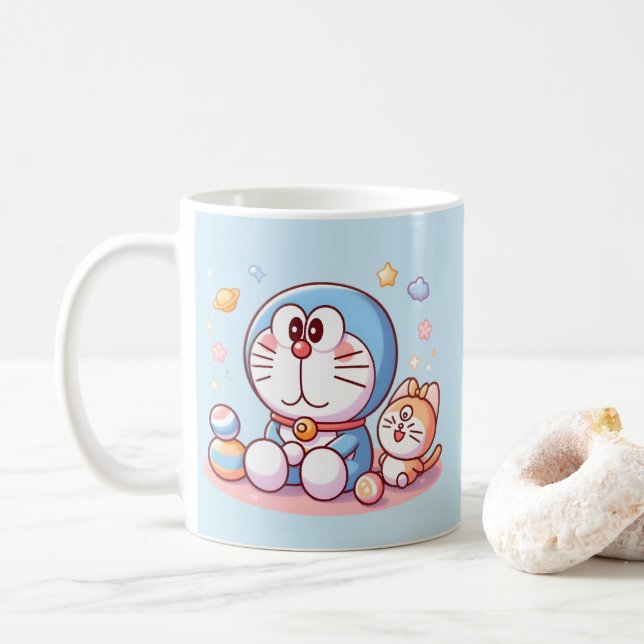Taza De Café Come Come Cat And Doraemon (Con donut)