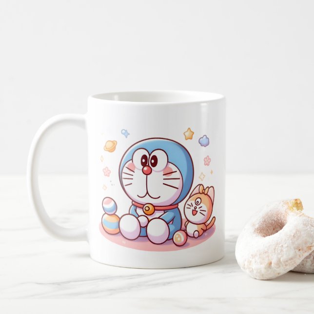 Taza De Café Come Come Cat And Doraemon (Con donut)