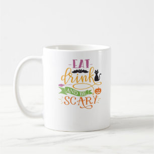 Taza De Café Comer Bebida Y Tener Cita Asustada Y Diseño Retro