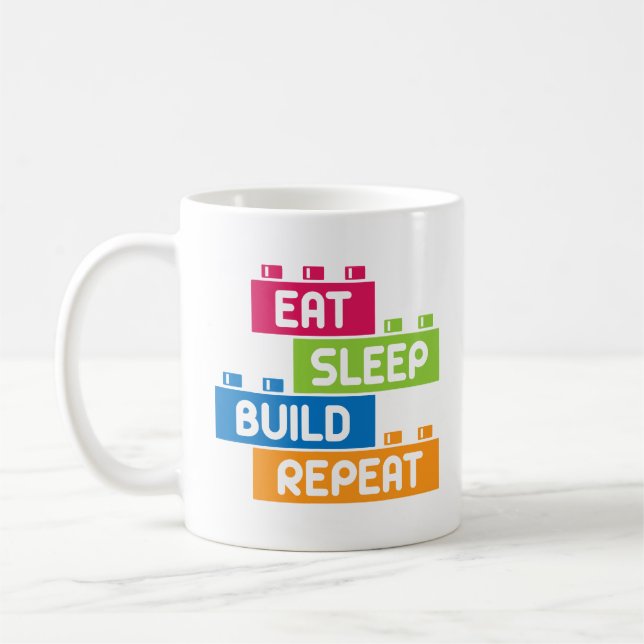 Taza De Café Comer divertida Sleep Build Repetir Guay Bloques E (Izquierda)