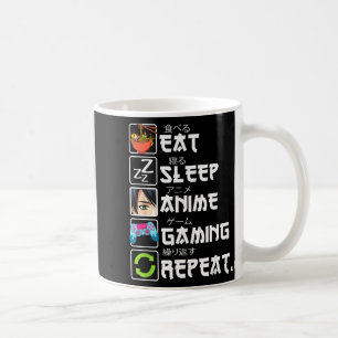Taza De Café Comer Dormir Anime Juegos Repetir Jugador Hombres