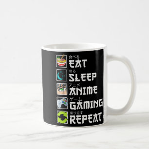 Taza De Café Comer Dormir Anime Juegos Repetir Kawaii Otaku Ani