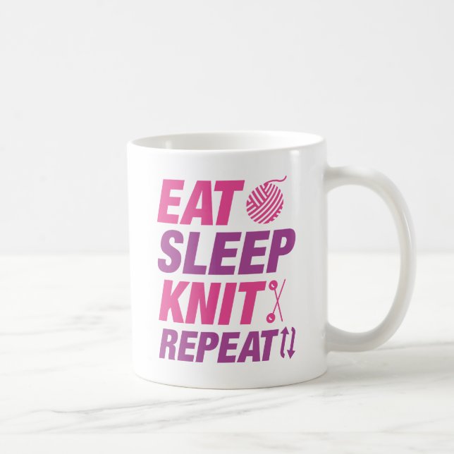 Taza De Café Comer Dormir Tejer Repetir (Derecha)