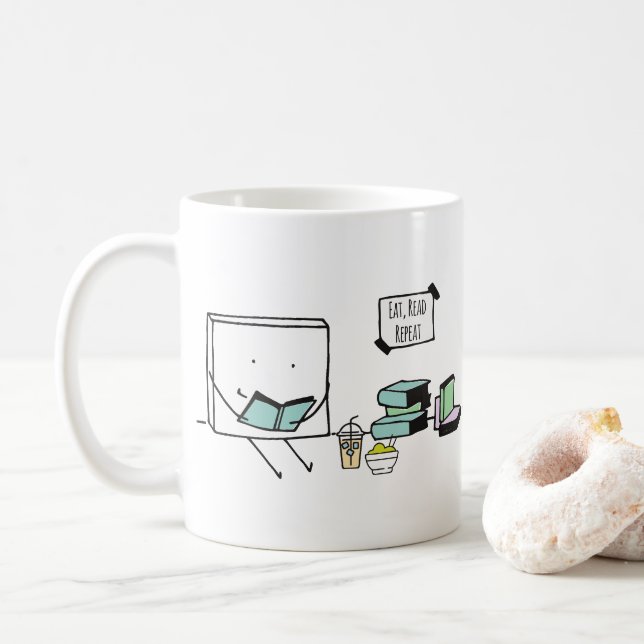 Taza De Café Comer, leer, repetir amante del libro (Con donut)