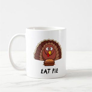 Taza De Café Comer Pie Con La Turquía Del Día De Gracias