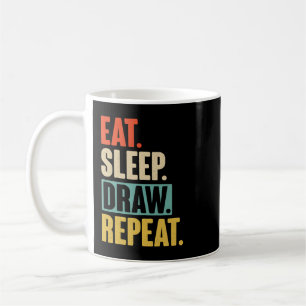 Taza De Café Comer Sleep Draw Repetir dibujo Retro Vintage