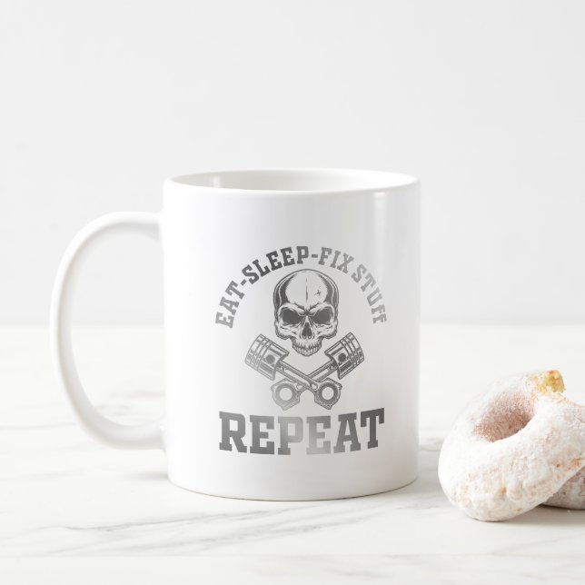 Taza De Café Comer Sleep Fix Stuts Repetir Funny Repairman (Con donut)