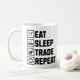 Taza De Café Comer Sleep Trade Repetir Funny Stock Market