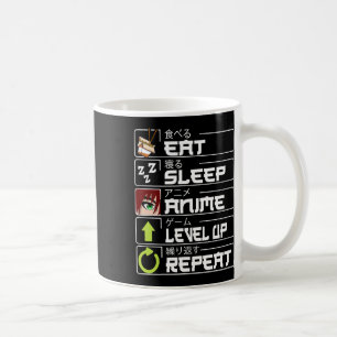 Taza De Café Comer Sueño Anime Nivel Arriba Repetir Otaku Anime