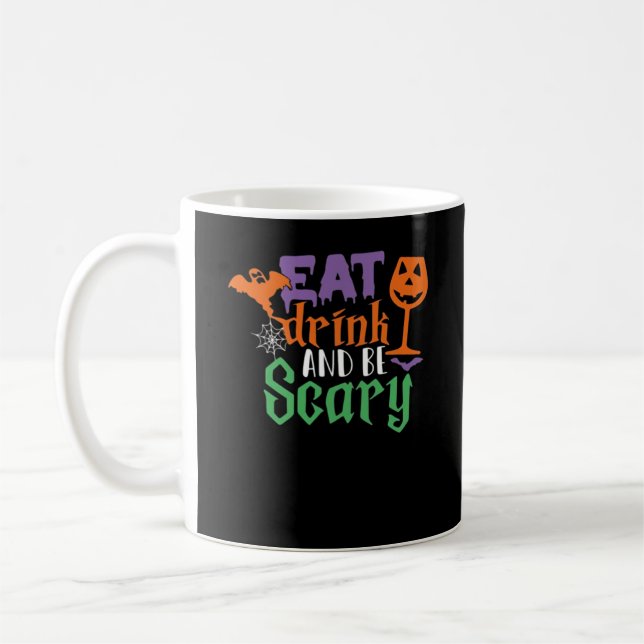 Taza De Café Cómete y sé asustado Halloween Classic Funny Tre (Izquierda)