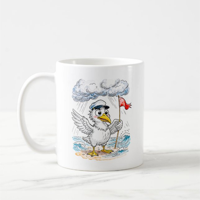 Taza De Café Comic Bird Beach Wind Check Postcard (Izquierda)