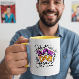 Taza De Café Comic Book Style Super Dad Personalized Name