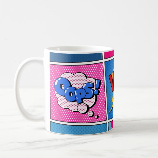 Taza De Café Comic Bubbles Set. Expresiones Bom, Guay, Pow, Oop (Izquierda)
