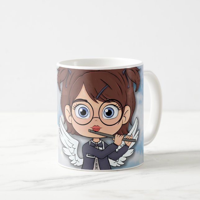 Taza De Café Cómic de Ángel Musical con flauta (Anverso derecho)