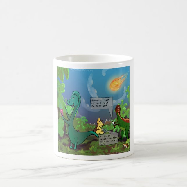 Taza De Café Cómic divertido de selfie de dinosaurio (Centro)