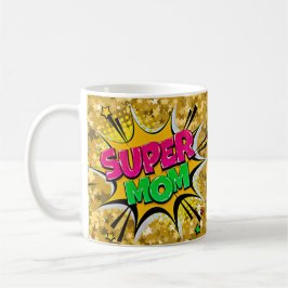 Taza De Café Cómic Pop Art Morple Verde Amarillo SUPER MOM Grac