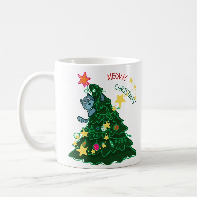 Taza De Café Cómico gato Navidades Coffee Mug (Izquierda)