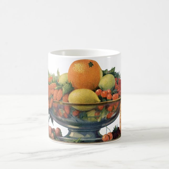 Taza De Café Comida de época, fruta divertida en un bol (Centro)