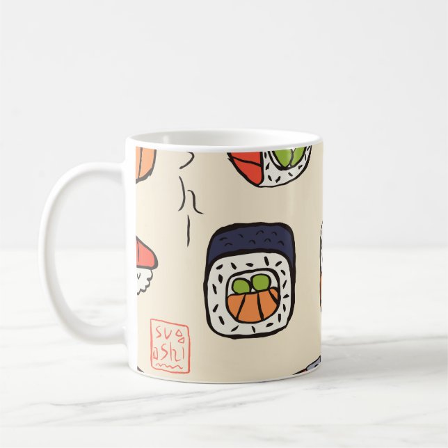 Taza De Café Comida de sushi, diseño de patrones impecable. (Izquierda)