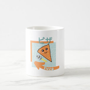 Taza De Café comida kawaii - pizza linda, naranja, turquesa