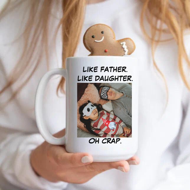 Taza De Café Como padre, foto de hija, blanco negro (Subido por el creador)