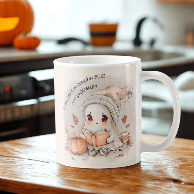 Taza De Café Cómoda lectura fantasma con calabazas y vibracione (Subido por el creador)
