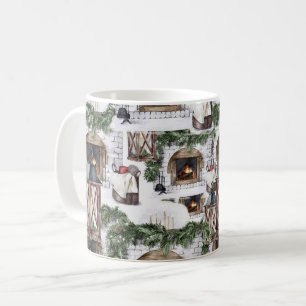 Taza De Café Cómodo patrón de acuarela de Navidades de invierno