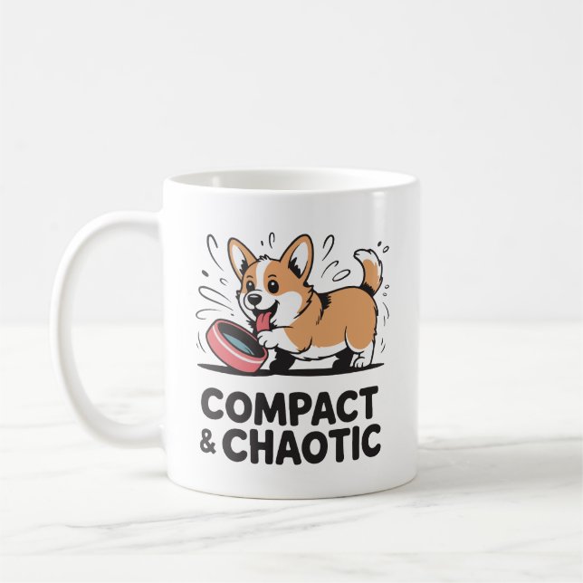 Taza De Café Compact and Chaotic Funny Corgi Quote (Izquierda)