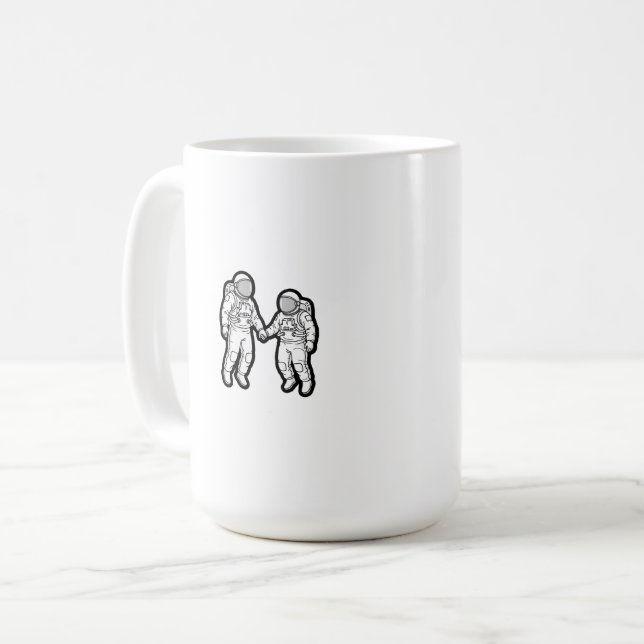 Taza De Café Compañeros cósmicos - Astronautas sosteniendo mano (Anverso izquierdo)