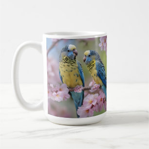 Taza De Café "Compañeros vibrantes: Budgies azules y amarillos"