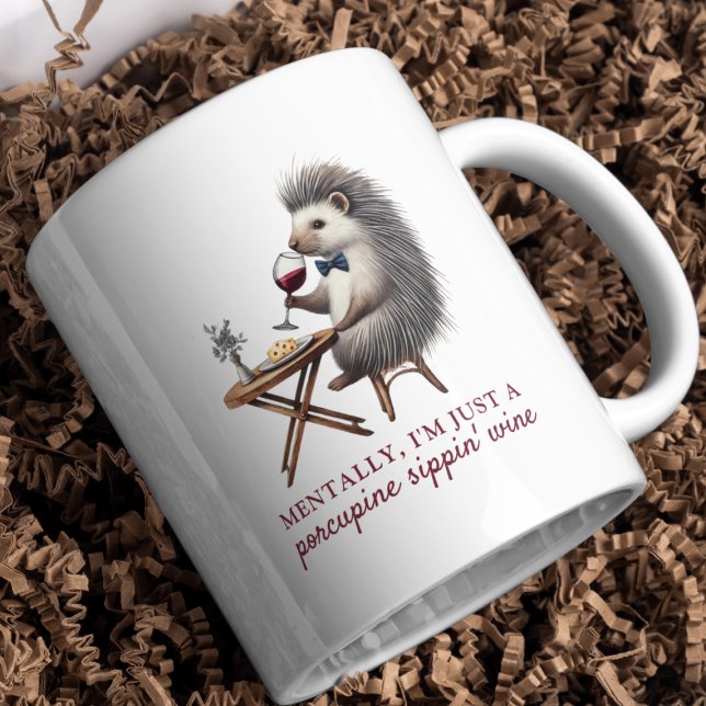 Taza De Café Cómplice único Pun Porcupine Sippin' Wine Funny (Fun Quirky Porcupine Wine Cute Mug - Perfect for Cozy Mornings and Funny Unique Wine Lover Gifts)