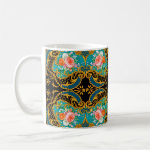 Taza De Café Composición cuadrada con flores rosadas y naranjas
