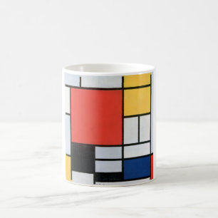 Taza De Café Composición rojo, amarillo, azul, negro, mondrian
