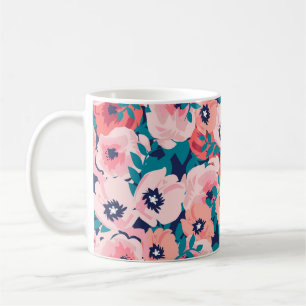 Taza De Café Comprimido Floral de acuarela: Peonies de época.